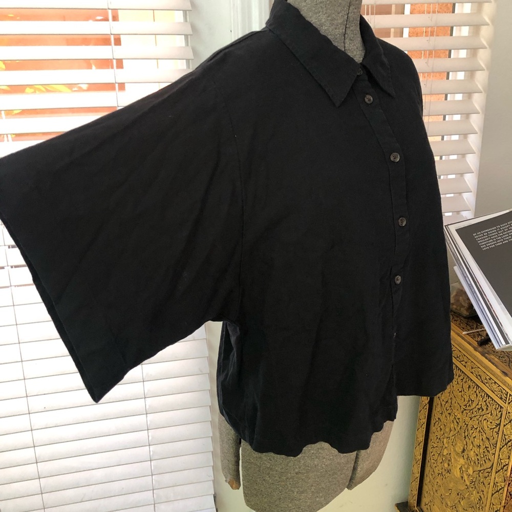 Banana Republic Linen Blend Button Up Women’s Black Short Wide Sleeves oversize